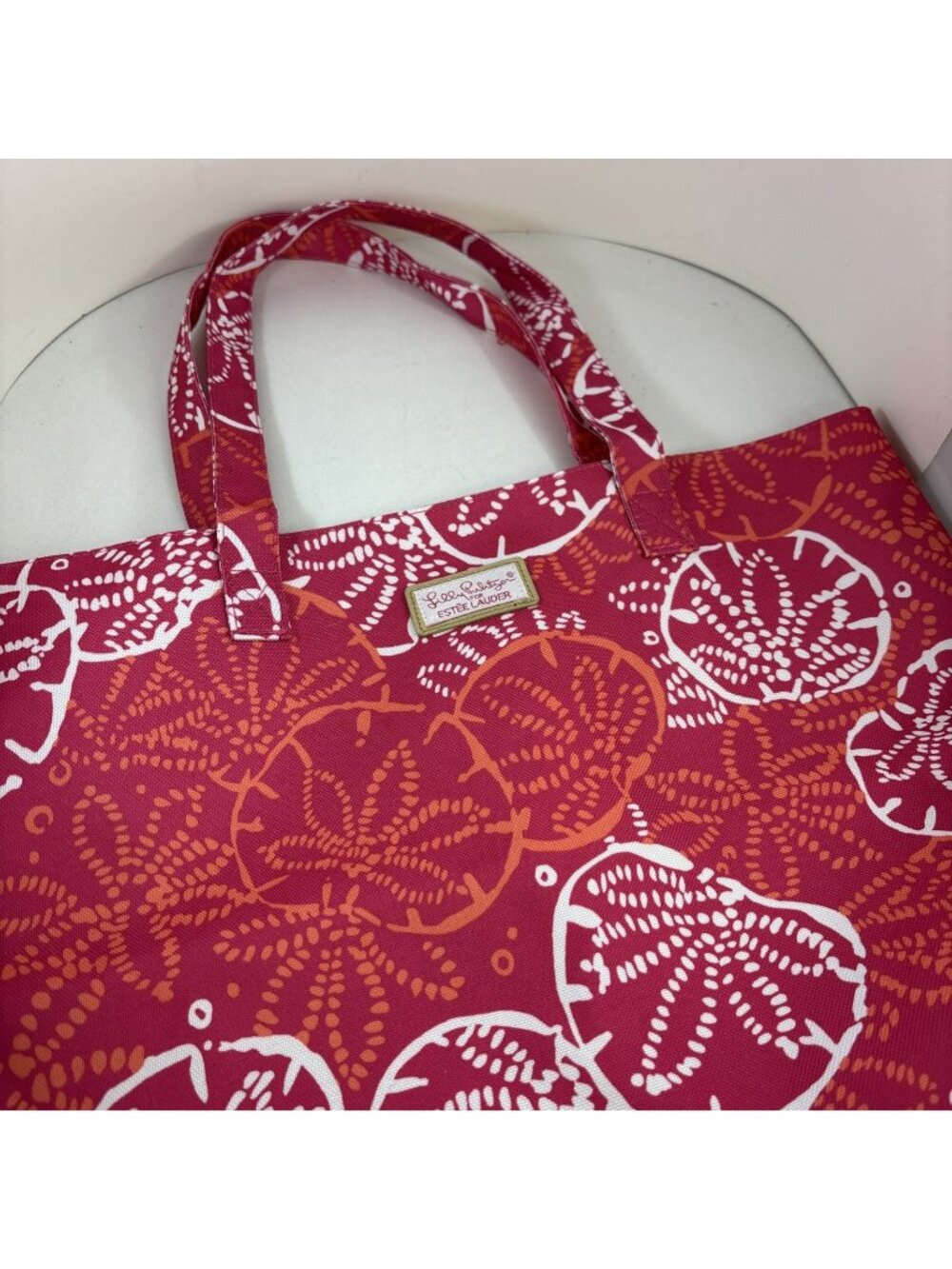 Lilly Pulitzer Estee Lauder Tote Shopping Beach Bag Sand Dollars Coral Lined